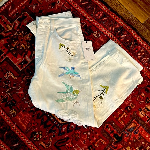 NEW 7 For All Mankind Easy Straight Ankle white crop jeans with embroidery - Picture 5 of 13
